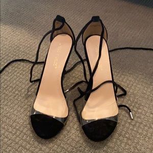 Clear & Black Velvet Heels